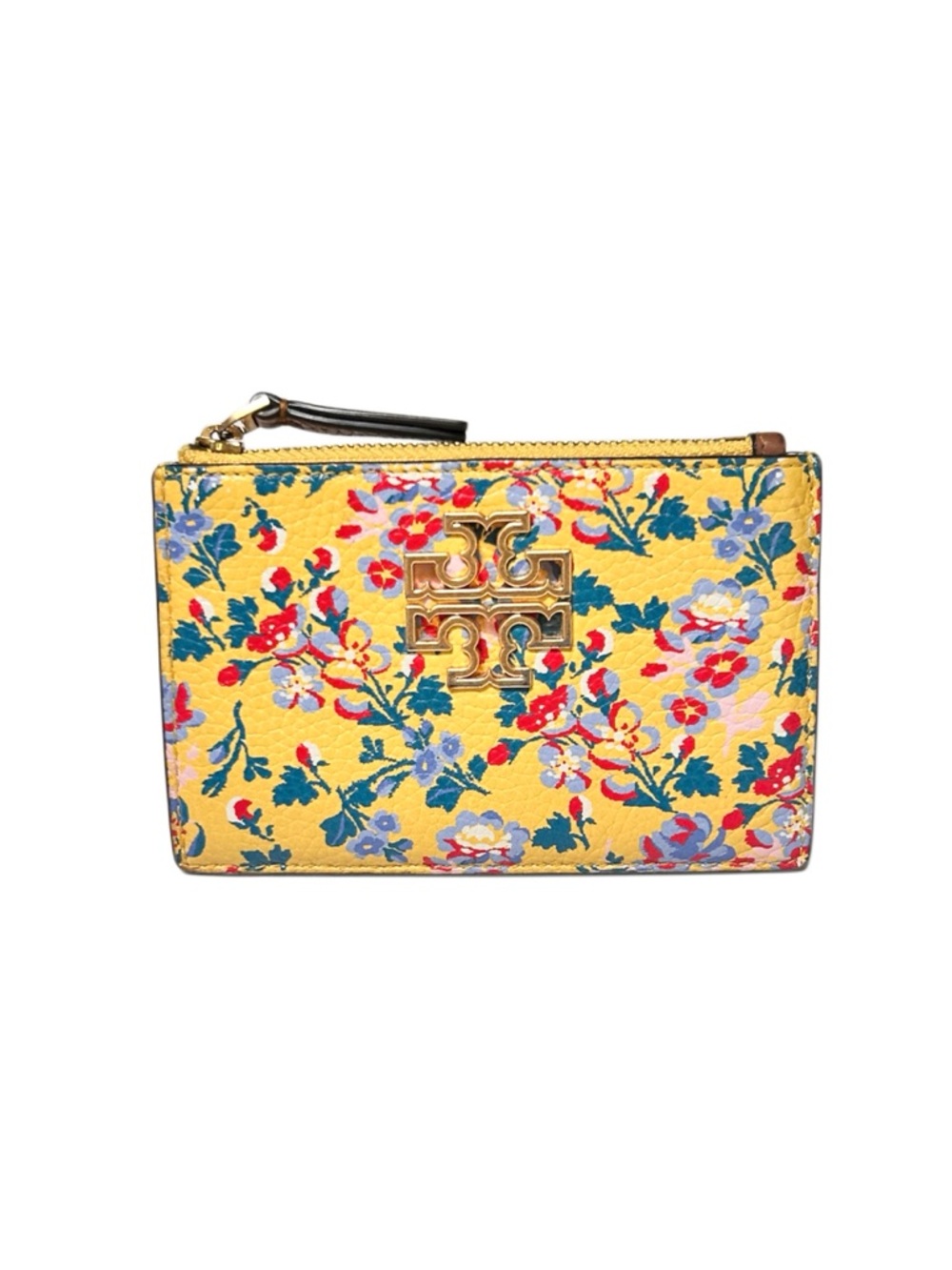 Tory Burch Yellow Floral Leather Zip Card Case with Gold Logo - Picture 9 of 9